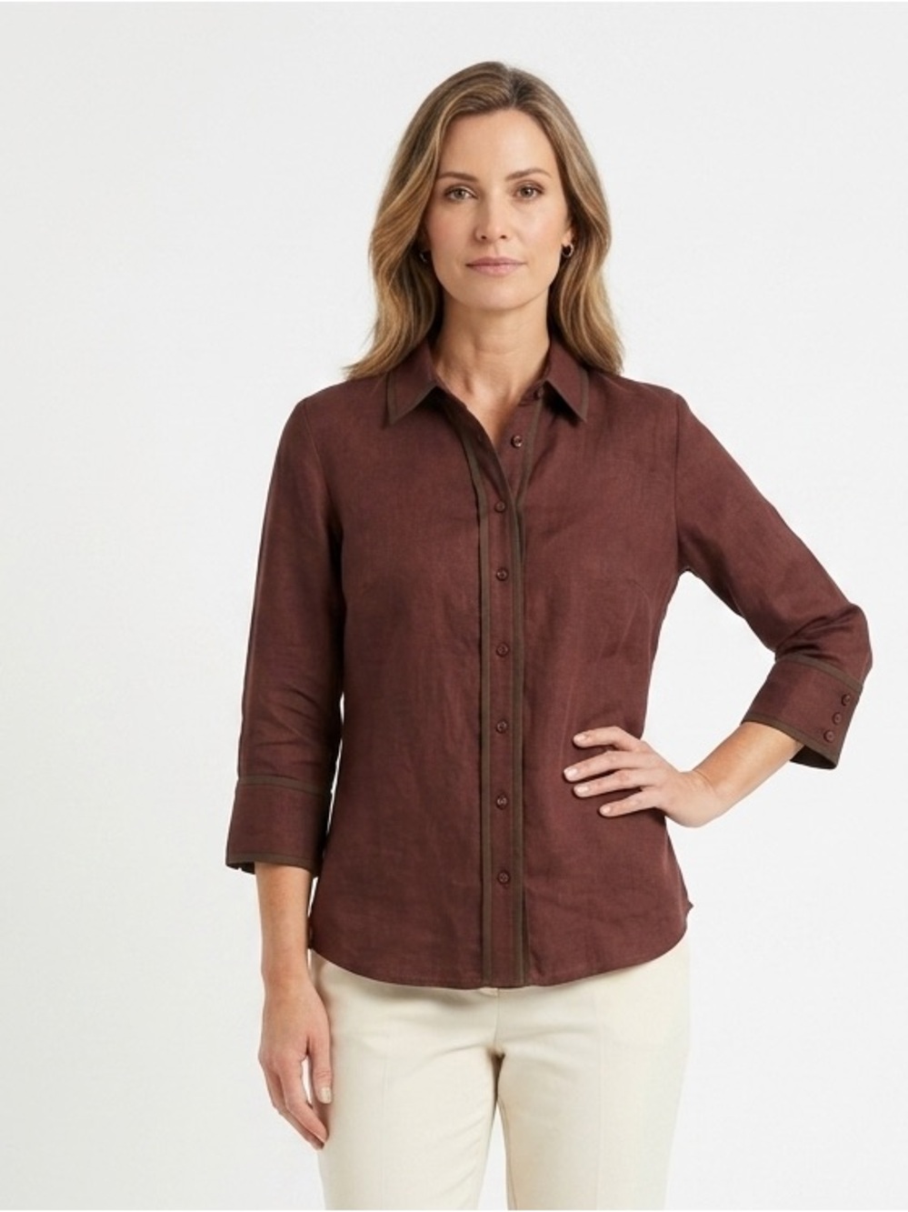 Old Navy 100% Linen Button Down 3/4 Sleeve Blouse Size XL Capsule Wardrobe Chic